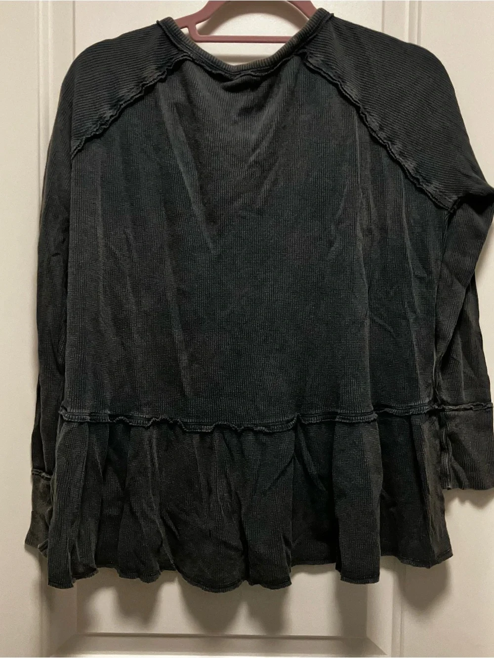 Free People We The Free Thermal Waffle Knit Henley Shirt Gray Women's Size XS - Picture 4 of 15